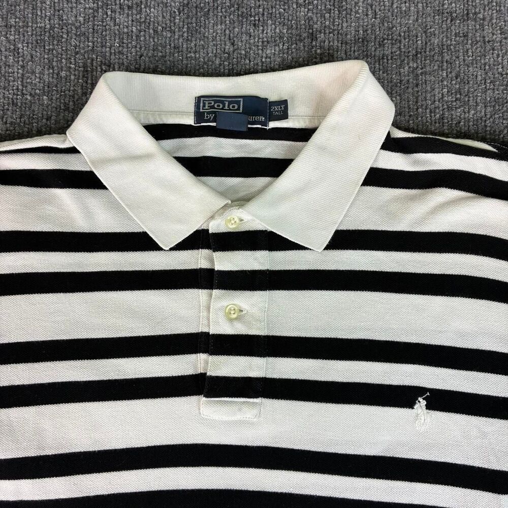 Polo Ralph Lauren Polo Shirt 2XLT Black White Striped Cotton Mens Tall